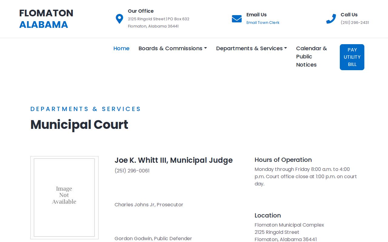 Flomaton Municipal Court schedule and court-day information in Escambia County