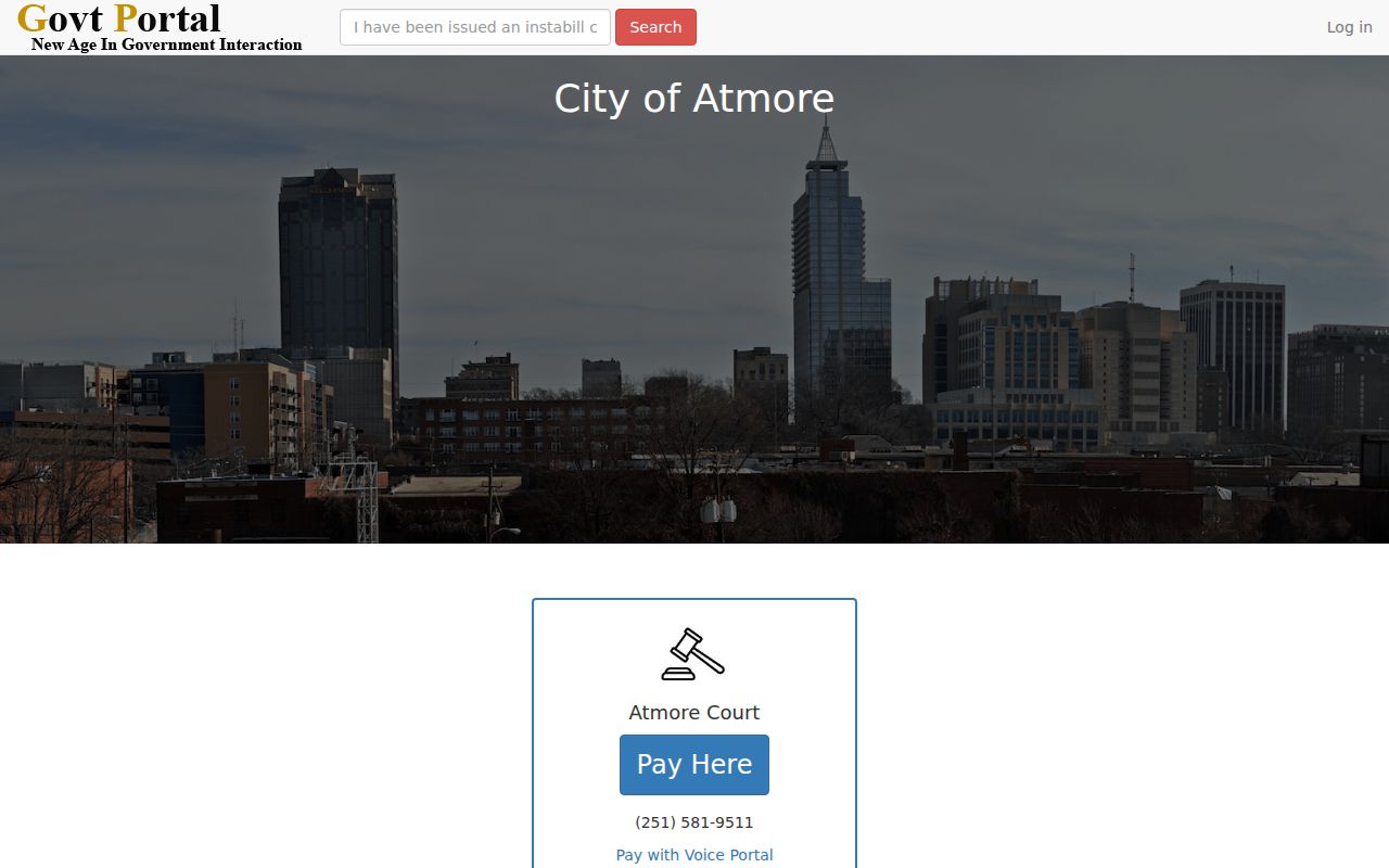 Escambia County case search context from the Atmore municipal payment portal