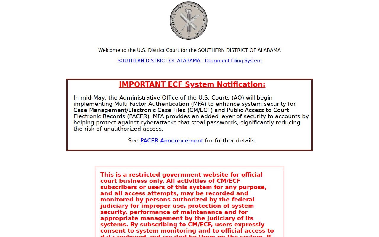 Escambia County federal court records in the Southern District CM ECF system