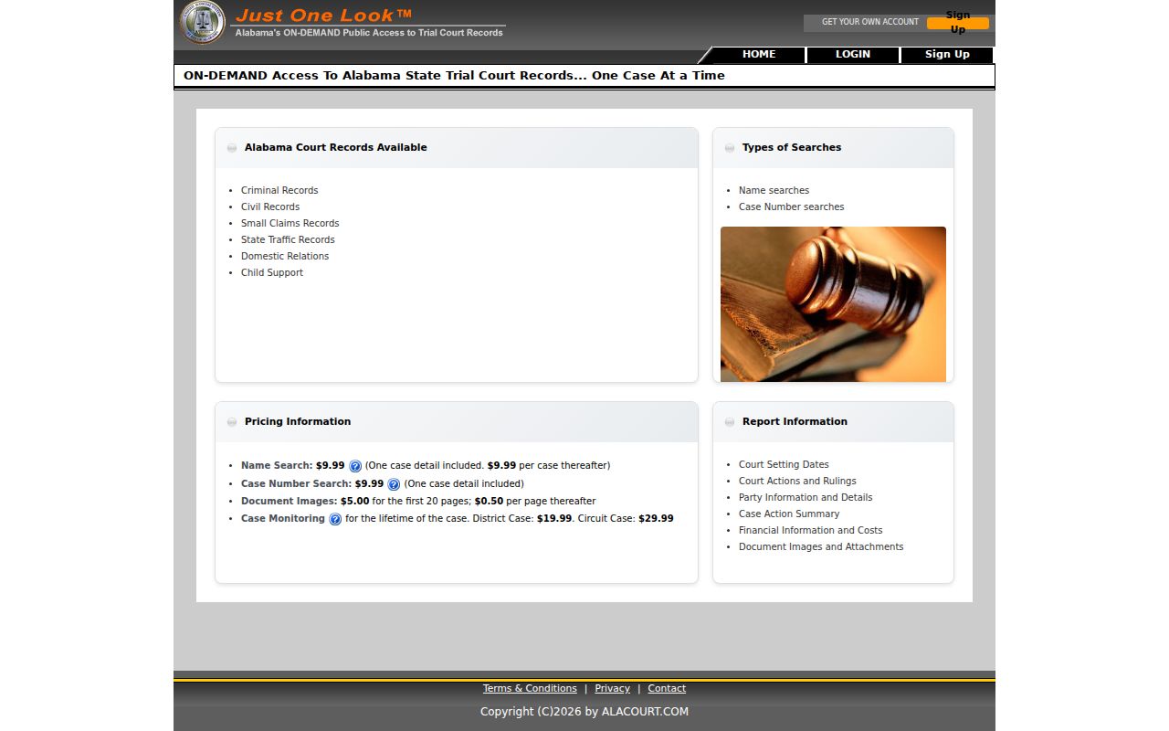 Alacourt Access paid criminal court docket interface for Escambia County